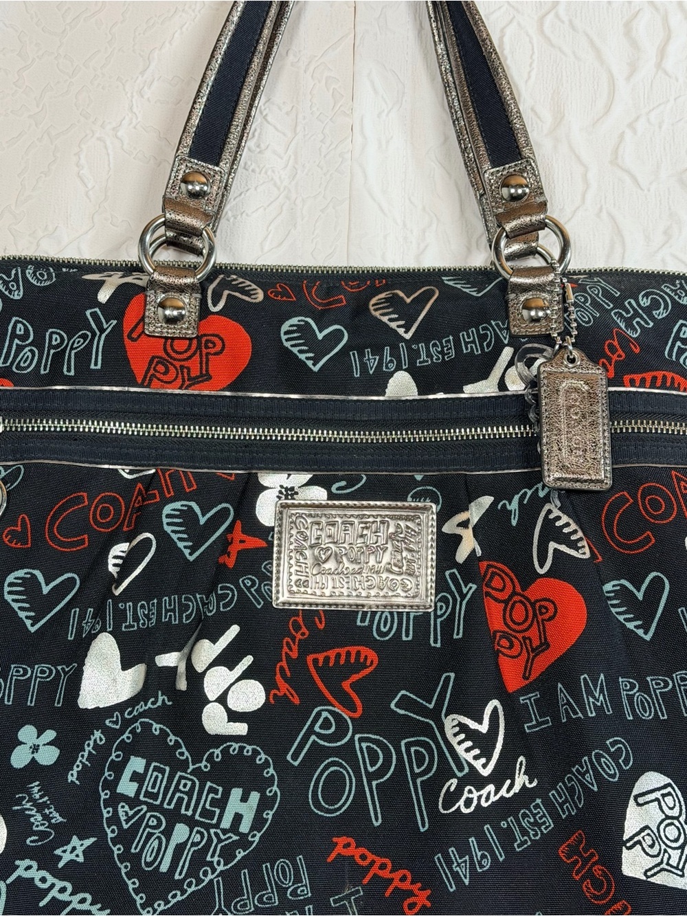 Coach Y2k Poppy Graffiti Heart Glam Tote - Gem